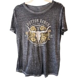 Yellowstone Dutton Ranch Graphic Tee Charcoal Gray Burnout T-Shirt Medium